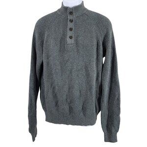 Men's OOBE Sweater Button Mock Neck Large Gray Knit Wool Cotton Blend Pullover